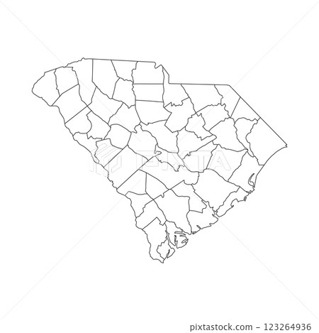 South Carolina, SC - detailed political map of US state. Administrative map divided into counties. Thin blank black outline map. Vector illustration 123264936