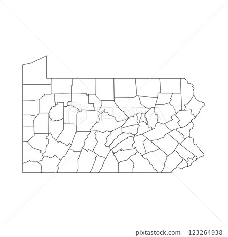 Pennsylvania, PA - detailed political map of US state. Administrative map divided into counties. Thin blank black outline map. Vector illustration 123264938