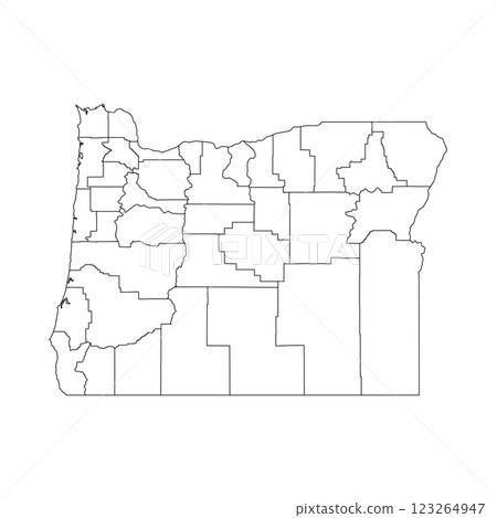 Oregon, OR - detailed political map of US state. Administrative map divided into counties. Thin blank black outline map. Vector illustration Oregon, OR - detailed political map of US state. Administrative map divided into counties. Thin blank black outline map. Vector illustration 123264947