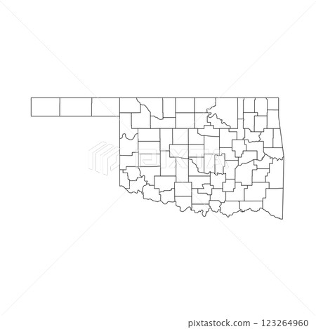 Oklahoma, OK - detailed political map of US state. Administrative map divided into counties. Thin blank black outline map. Vector illustration 123264960
