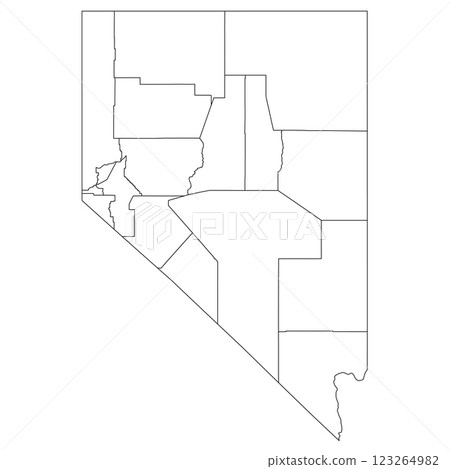 Nevada, NV - detailed political map of US state. Administrative map divided into counties. Thin blank black outline map. Vector illustration Nevada, NV - detailed political map of US state. Administrative map divided into counties. Thin blank black outline map. Vector illustration 123264982
