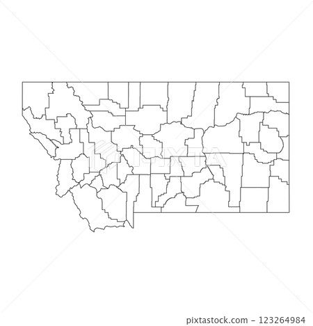 Montana, MT - detailed political map of US state. Administrative map divided into counties. Thin blank black outline map. Vector illustration 123264984
