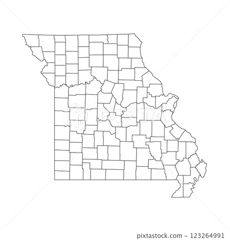 Missouri, MO - detailed political map of US state. Administrative map divided into counties. Thin blank black outline map. Vector illustration 123264991