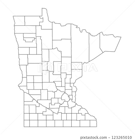 Minnesota, MN - detailed political map of US state. Administrative map divided into counties. Thin blank black outline map. Vector illustration 123265010