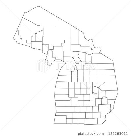 Michigan, MI - detailed political map of US state. Administrative map divided into counties. Thin blank black outline map. Vector illustration Michigan, MI - detailed political map of US state. Administrative map divided into counties. Thin blank black outline map. Vector illustration 123265011