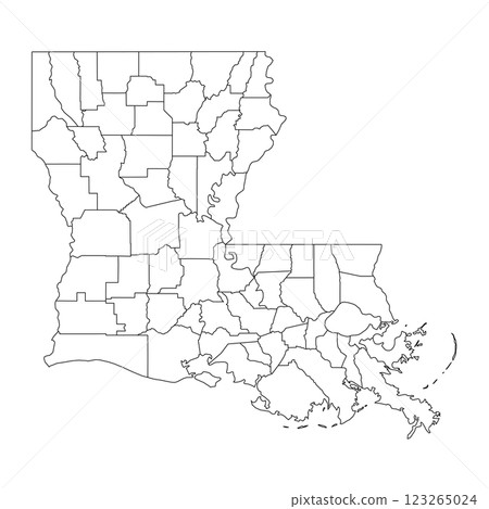 Louisiana, LA - detailed political map of US state. Administrative map divided into counties. Thin blank black outline map. Vector illustration 123265024