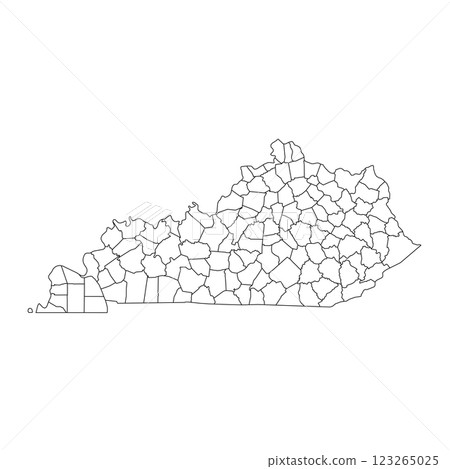 Kentucky, KY - detailed political map of US state. Administrative map divided into counties. Thin blank black outline map. Vector illustration 123265025