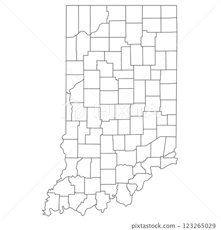 Indiana, IN - detailed political map of US state. Administrative map divided into counties. Thin blank black outline map. Vector illustration 123265029
