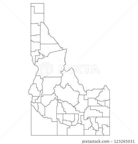 Idaho, ID - detailed political map of US state. Administrative map divided into counties. Thin blank black outline map. Vector illustration Idaho, ID - detailed political map of US state. Administrative map divided into counties. Thin blank black outline map. Vector illustration 123265031