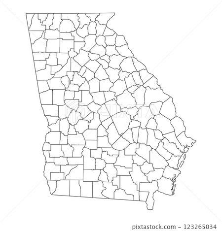 Georgia, GA - detailed political map of US state. Administrative map divided into counties. Thin blank black outline map. Vector illustration 123265034