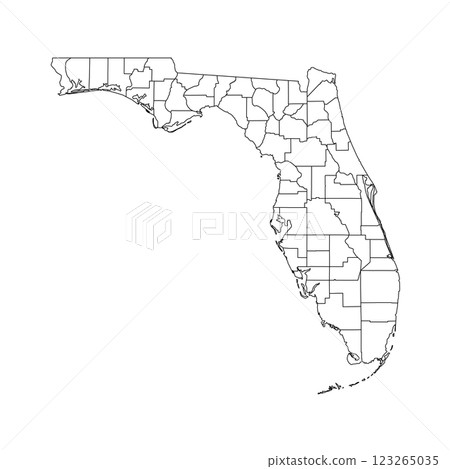 Florida, FL - detailed political map of US state. Administrative map divided into counties. Thin blank black outline map. Vector illustration 123265035