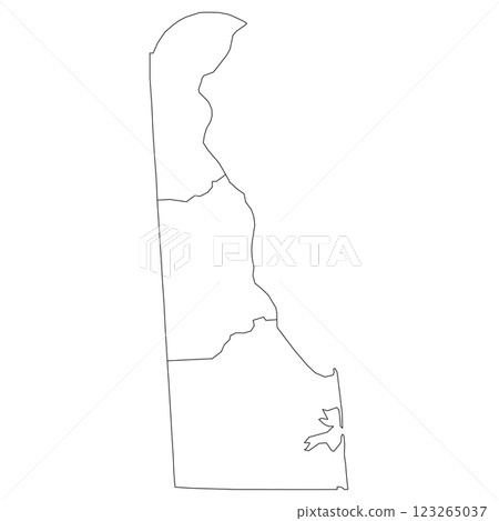 Delaware, DE - detailed political map of US state. Administrative map divided into counties. Thin blank black outline map. Vector illustration Delaware, DE - detailed political map of US state. Administrative map divided into counties. Thin blank black outline map. Vector illustration 123265037
