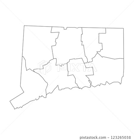 Connecticut, CT - detailed political map of US state. Administrative map divided into counties. Thin blank black outline map. Vector illustration Connecticut, CT - detailed political map of US state. Administrative map divided into counties. Thin blank black outline map. Vector illustration 123265038