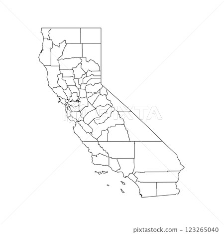 California, CA - detailed political map of US state. Administrative map divided into counties. Thin blank black outline map. Vector illustration California, CA - detailed political map of US state. Administrative map divided into counties. Thin blank black outline map. Vector illustration 123265040