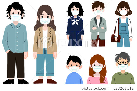 一群戴著面具的各個年齡層的人 一群戴著面具的各個年齡層的人 123265112