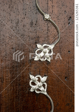 Detail of forging on the church door, Kajov, Czechia 123265361