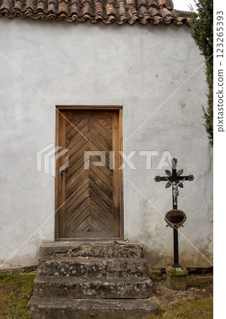 Detail of buildings in the church area, Kajov, Czechia Detail of buildings in the church area, Kajov, Czechia 123265393