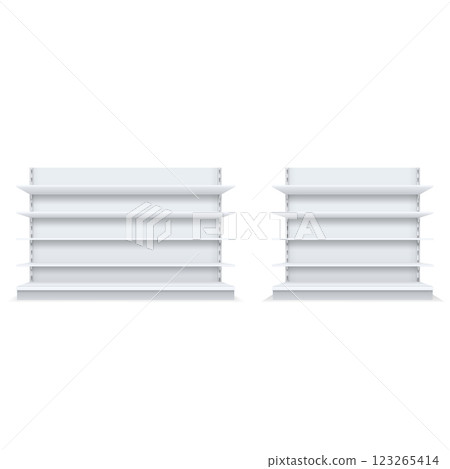 Realistic White Retail Shelving Units Mockup. Vector Realistic White Retail Shelving Units Mockup. Vector 123265414