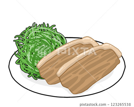Illustration of ginger pork on a plate Illustration of ginger pork on a plate 123265538