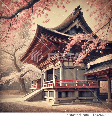 Traditional shrines surrounded by cherry blossoms - Spring scenery in Japan 123266008