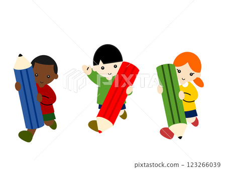 Children holding big pencils Children holding big pencils 123266039