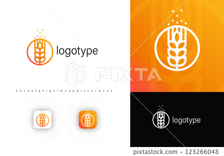 Minimalist wheat logo symbolizing agriculture, organic food, sustainability. Suitable for farming, food industry, eco-friendly brands, organic products, beer production. Vector logo Minimalist wheat logo symbolizing agriculture, organic food, sustainability. Suitable for farming, food industry, eco-friendly brands, organic products, beer production. Vector logo 123266048