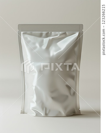 White plastic bag with zipper on background. Made from transparent material 123266215