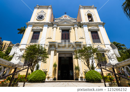 The beautiful building view St. Lawrence's church in Macau, China. The place is one of the UNESCO World Heritage. The beautiful building view St. Lawrence's church in Macau, China. The place is one of the UNESCO World Heritage. 123266232