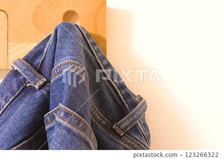 Your favorite jeans hanging up look great in your casual everyday life. Your favorite jeans hanging up look great in your casual everyday life. 123266322
