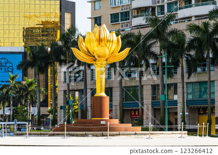 Close-up of the large sculpture (Lotus Flower In Full Bloom) at Lotus Square in Macau, China. Close-up of the large sculpture (Lotus Flower In Full Bloom) at Lotus Square in Macau, China. 123266412