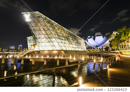 The world's only floating Louis Vuitton boutique is located in a spectacular Crystal Pavilion on the waters of Marina Bay Sands. The world's only floating Louis Vuitton boutique is located in a spectacular Crystal Pavilion on the waters of Marina Bay Sands. 123266423
