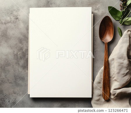 Blank Recipe Card with Spoon on table Blank Recipe Card with Spoon on table 123266471