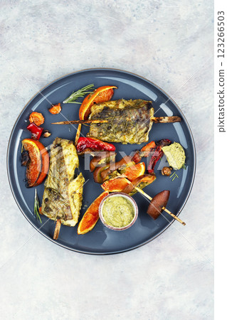 Delicious fillets of pollock or coalfish. 123266503