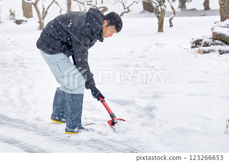 Men who are snow shoveling 123266653