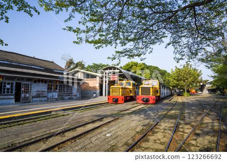 View of sugar train stops at Suantou Sugar Railway Station in Zhe Cheng Cultural Park, Chiayi, Taiwan. View of sugar train stops at Suantou Sugar Railway Station in Zhe Cheng Cultural Park, Chiayi, Taiwan. 123266692