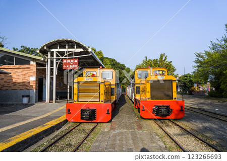View of sugar train stops at Suantou Sugar Railway Station in Zhe Cheng Cultural Park, Chiayi, Taiwan. 123266693