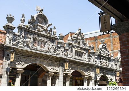 Close-up of the Daxi Old Street Building in Taoyuan, Taiwan. The street is the baroque-style architecture built during Japanese rule. Close-up of the Daxi Old Street Building in Taoyuan, Taiwan. The street is the baroque-style architecture built during Japanese rule. 123266894
