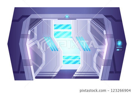 Spaceship sliding door or laboratory gate. Open gate with illuminated entrance frame. Bunker or spacecraft exit concept for games and mobile applications spaceship Spaceship sliding door or laboratory gate. Open gate with illuminated entrance frame. Bunker or spacecraft exit concept for games and mobile applications spaceship 123266904