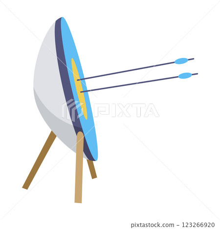 Archery practice or training. Successfully hitting the target. Vector artwork depict success, achievement or accomplishment Archery practice or training. Successfully hitting the target. Vector artwork depict success, achievement or accomplishment 123266920