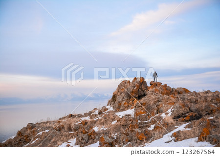 mountain, rock, sea 123267564