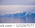 Beautiful sunset over the lake. Sunrise on the sea. Beautiful landscape with lake, mountains and sunset. Reflection in the water	 123267577
