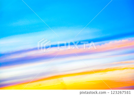 Multicolored sky at sunset. Sky with different colors - orange, red, yellow, blue. Sunrise and fiery sky. Multicolored sky at sunset. Sky with different colors - orange, red, yellow, blue. Sunrise and fiery sky. 123267581
