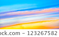 Multicolored sky at sunset. Sky with different colors - orange, red, yellow, blue. Sunrise and fiery sky.	 123267582