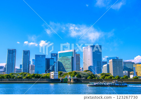 New view of Tokyo cityscape in Japan. Overlooking the Shiodome office district and Emeraldas. 123267730