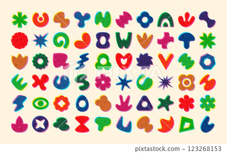 Collection of shapes risograph effect overlapping colors, riso prints vintage elements grunge style Collection of shapes risograph effect overlapping colors, riso prints vintage elements grunge style 123268153