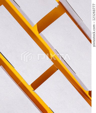 Colorful design on yellow and white slats showing modern art style Colorful design on yellow and white slats showing modern art style 123268777