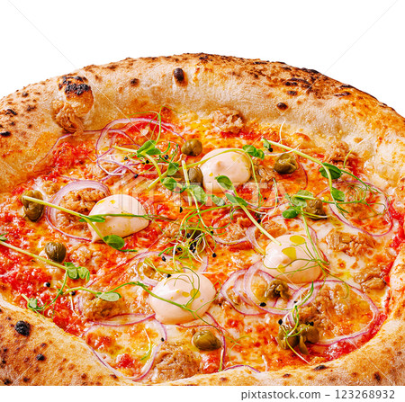 Delicious gourmet pizza with unique toppings and fresh ingredients 123268932