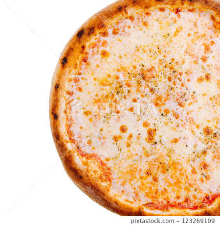 Freshly baked cheese pizza with golden crust and herbs 123269109