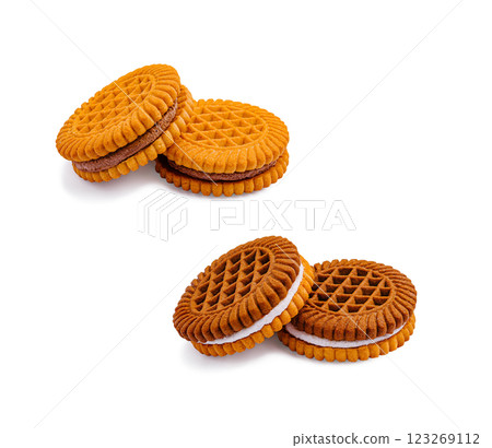 Delicious cookies stacked neatly on a bright surface 123269112