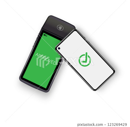 Vector 3D Realistic NFC Payment Terminal. Credit Card. Payment Machine. Template for Bank Payment Contactless Terminal. POS Terminal. Vector 3D Realistic NFC Payment Terminal. Credit Card. Payment Machine. Template for Bank Payment Contactless Terminal. POS Terminal. 123269429